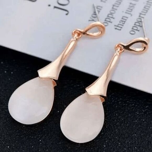 2/$40 Ladies Teardrop Rose Gold Opal Earrings - Picture 1 of 4